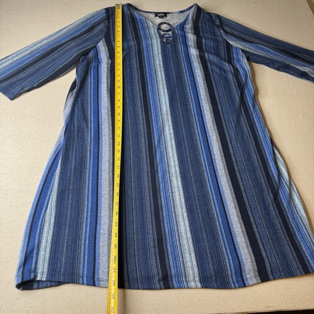 Tacera Womens Blue Striped Deep V-Neck 3/4 Sleeve Shift Dress Plus Size 2X NWT - Picture 4 of 7